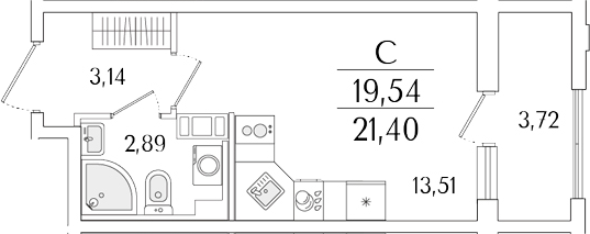 Планировка — Гранат, Студия, 20 м²