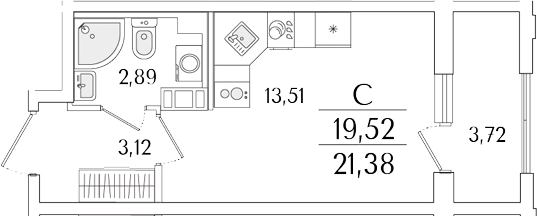 Планировка — Гранат, Студия, 20 м²