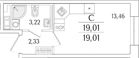 Планировка — Гранат, Студия, 19 м²