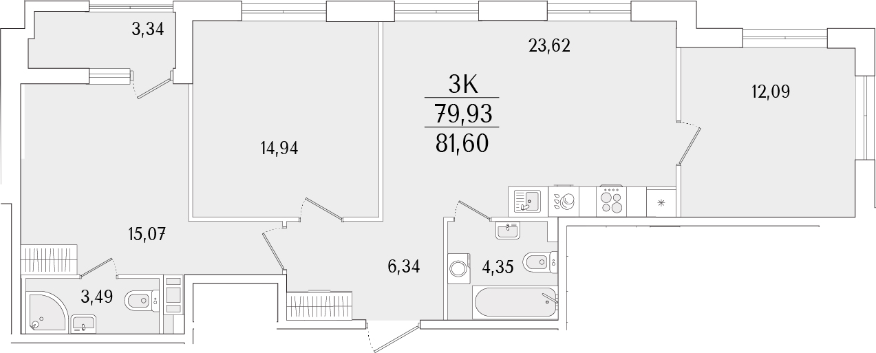 Планировка — Гранат, 4-комн., 80 м²