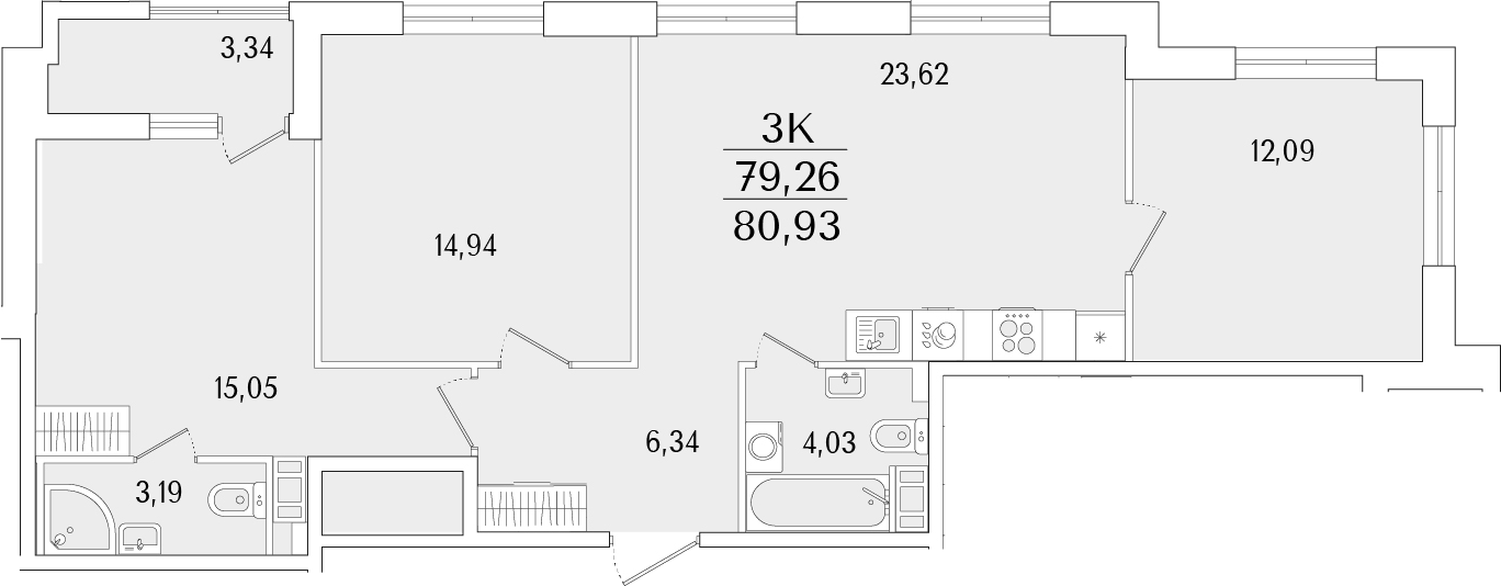 Планировка — Гранат, 4-комн., 79 м²