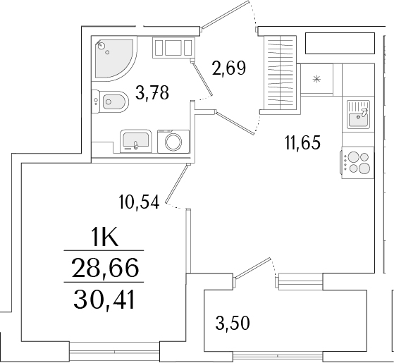 Планировка — Гранат, 1-комн., 29 м²