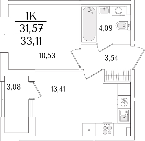 Планировка — Гранат, 2-комн., 32 м²