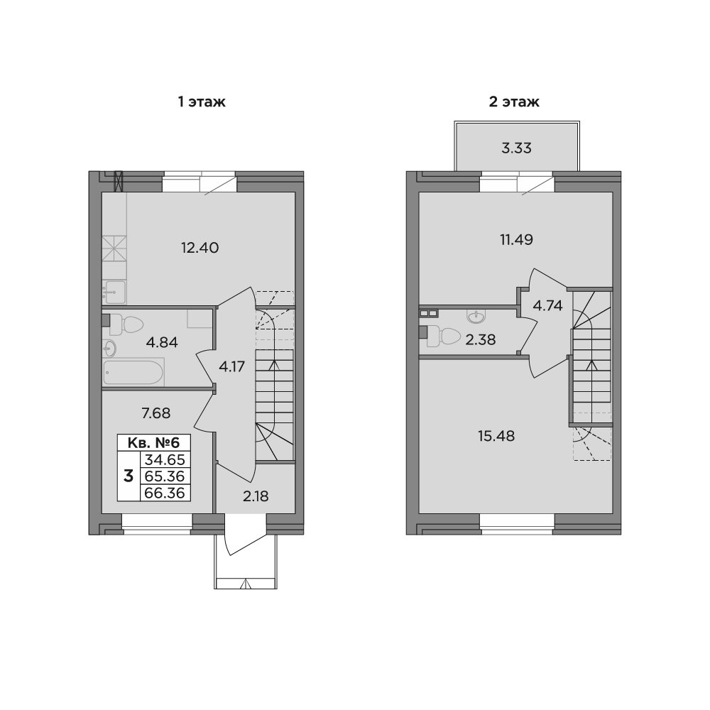 Планировка — Федоровское, 3-комн., 65 м²