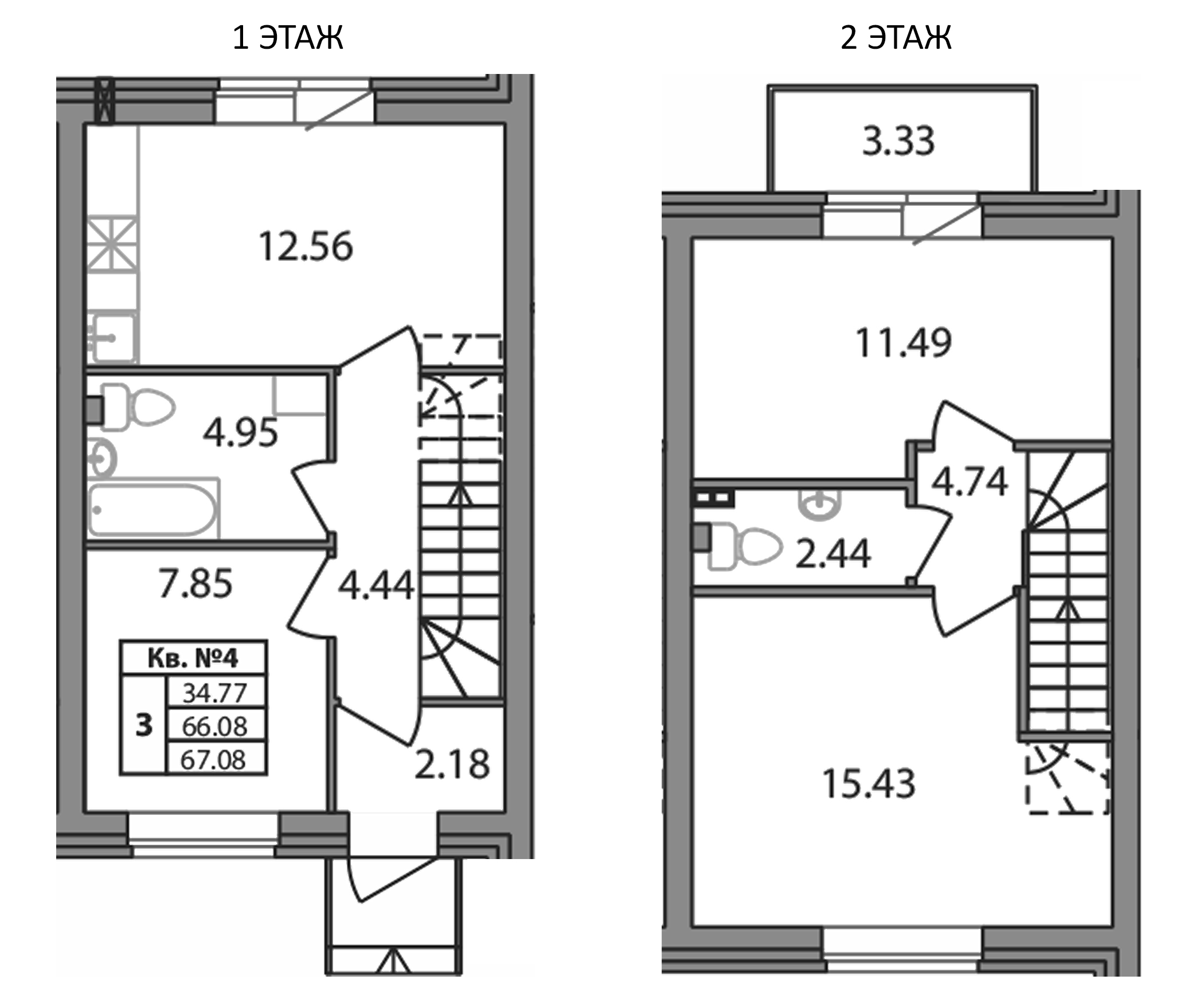 Планировка — Федоровское, 3-комн., 66 м²