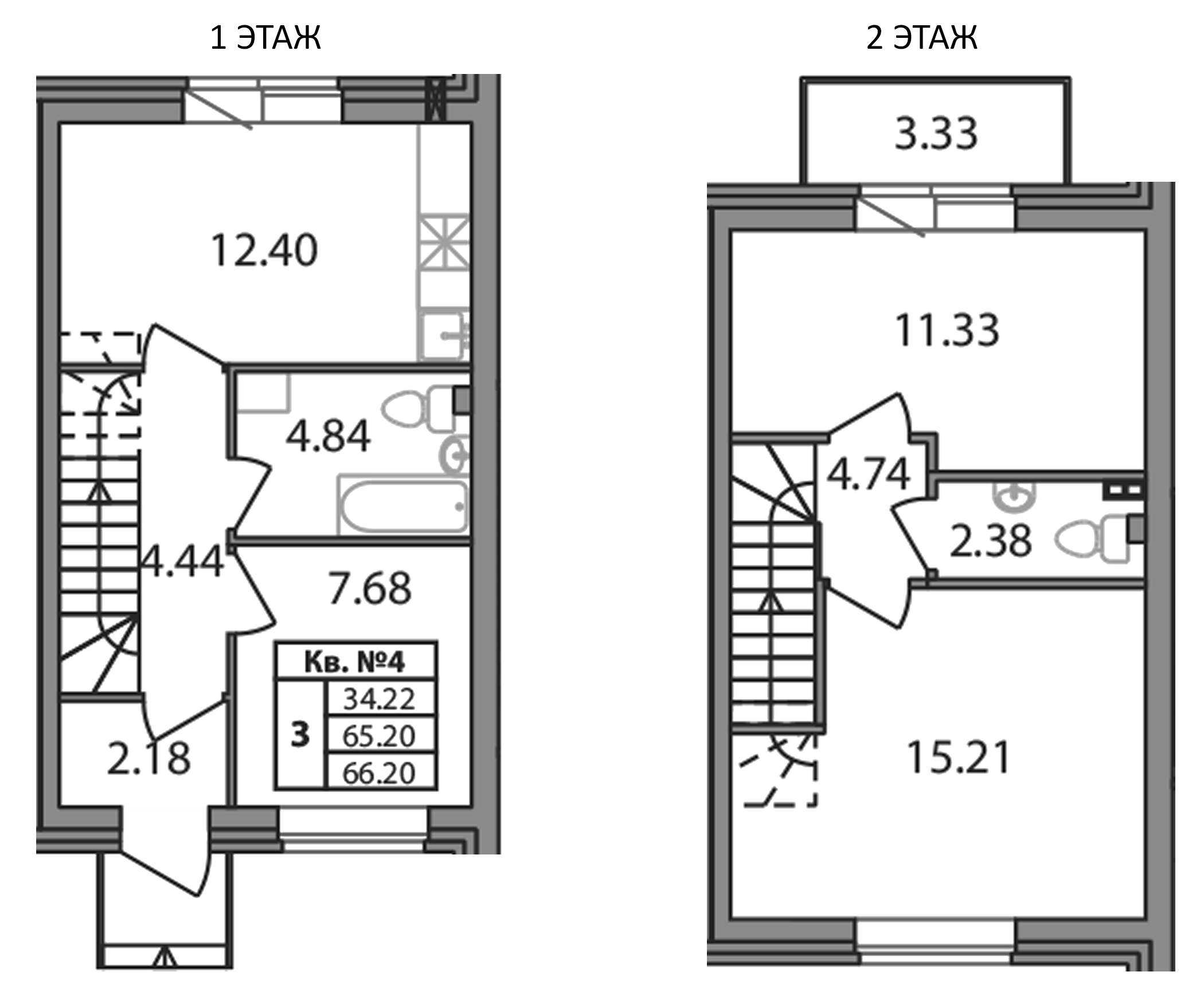 Планировка — Федоровское, 3-комн., 65 м²