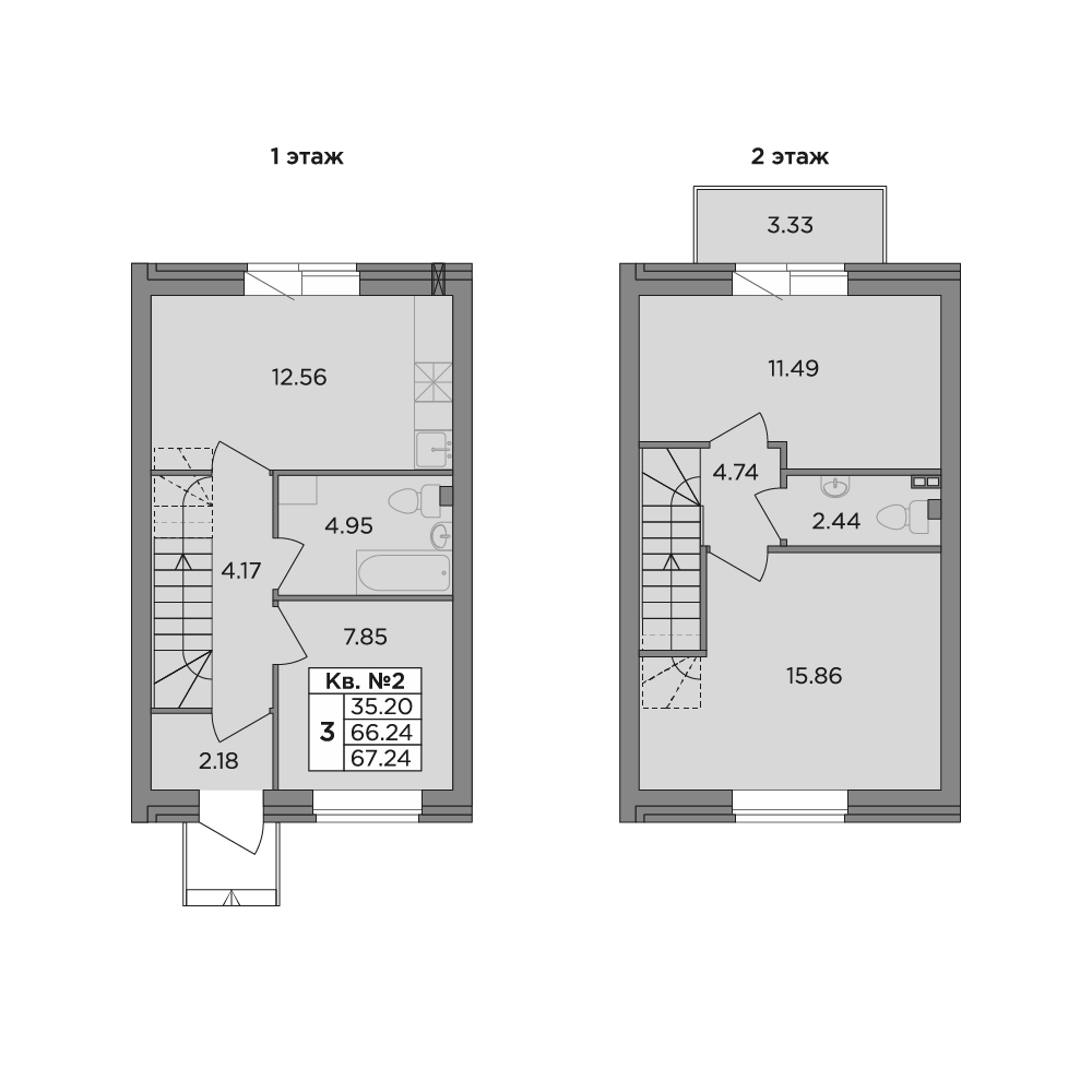 Планировка — Федоровское, 3-комн., 66 м²