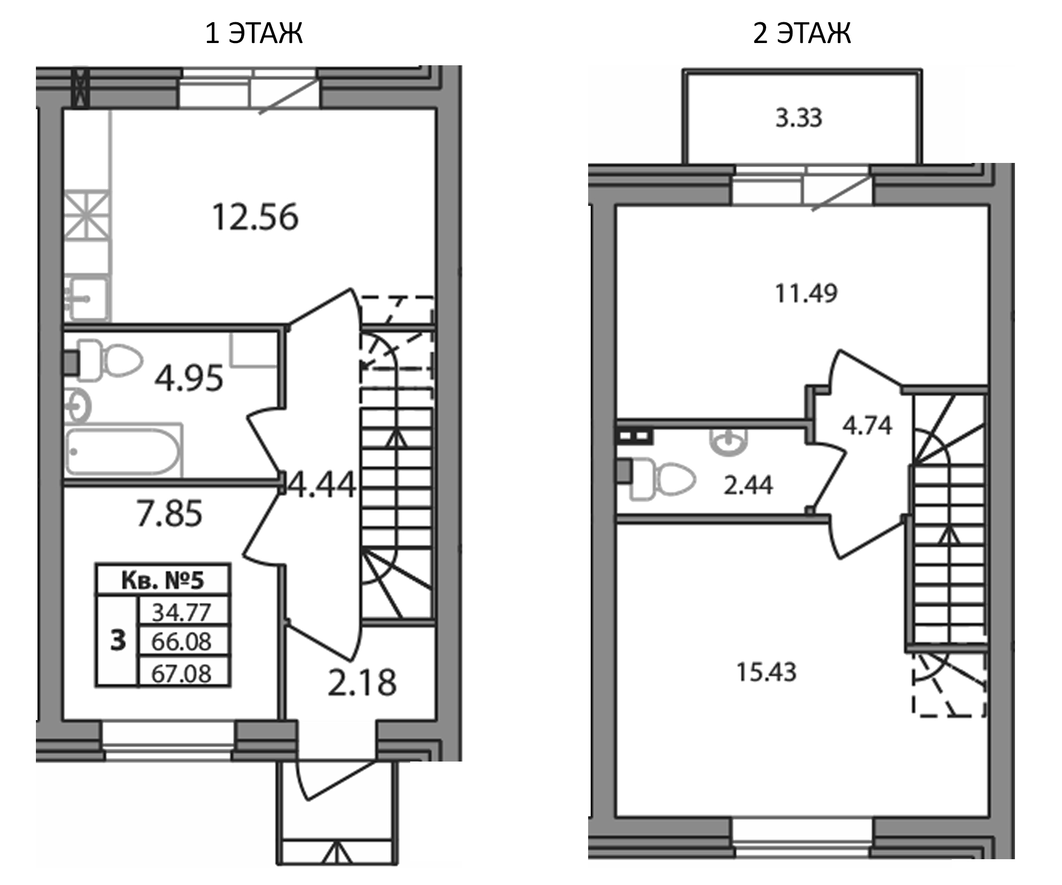 Планировка — Федоровское, 3-комн., 66 м²