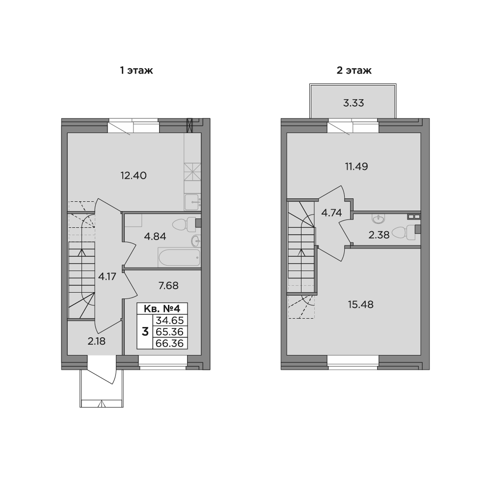 Планировка — Федоровское, 3-комн., 65 м²