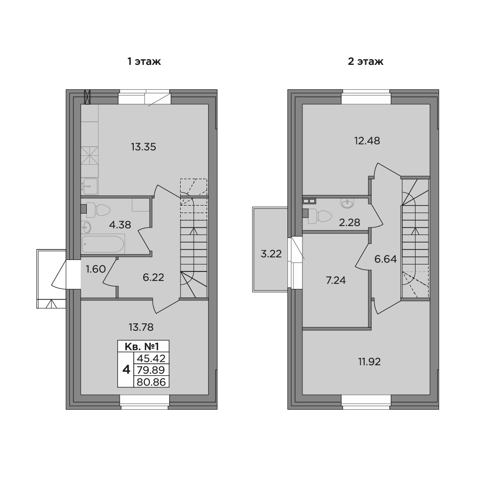 Планировка — Федоровское, 4-комн., 80 м²