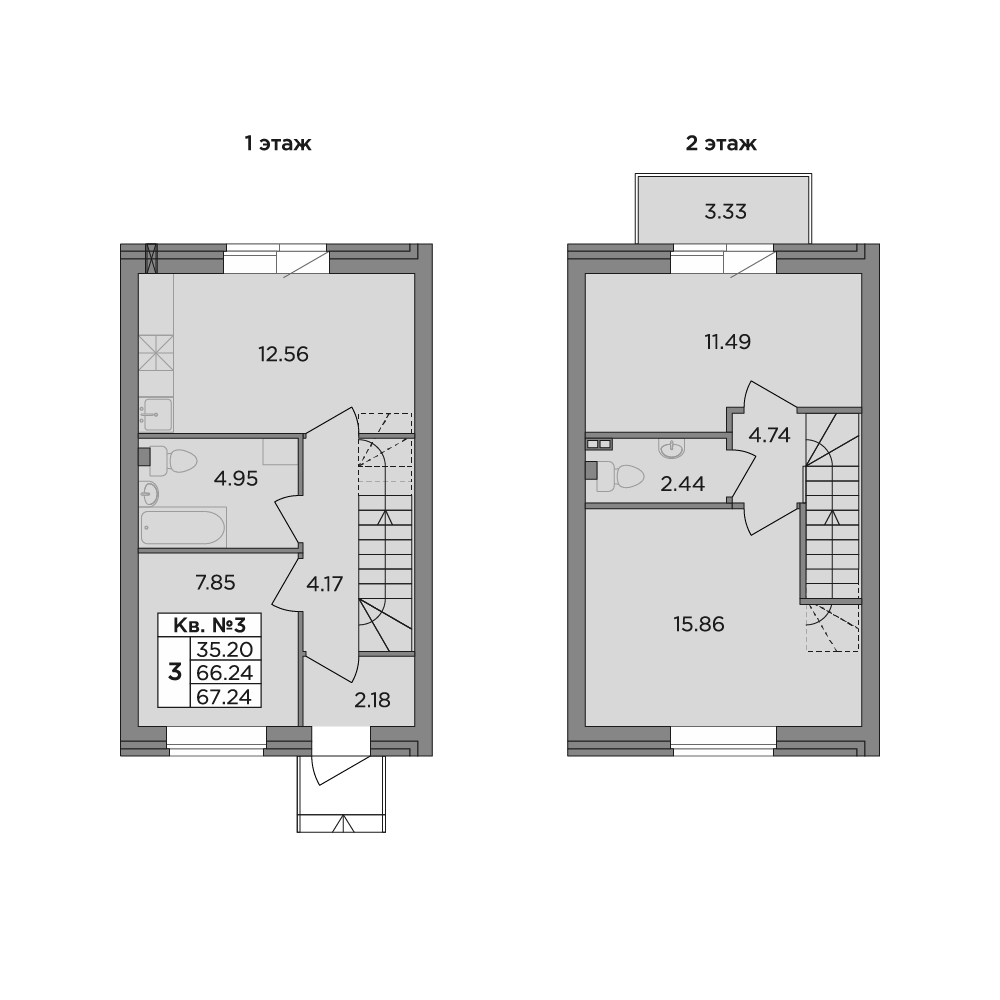 Планировка — Федоровское, 3-комн., 66 м²