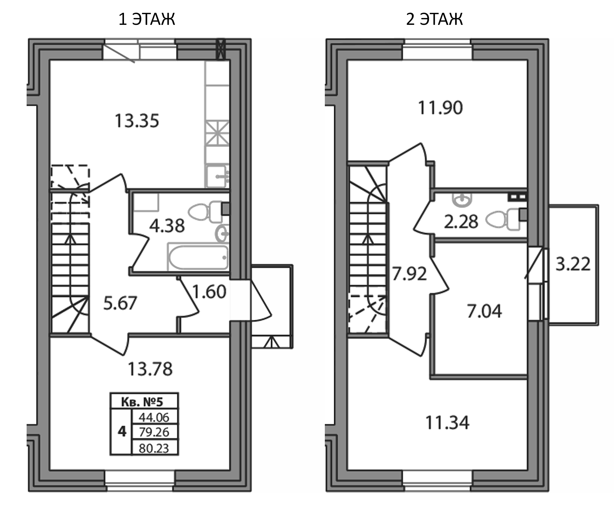 Планировка — Федоровское, 4-комн., 79 м²