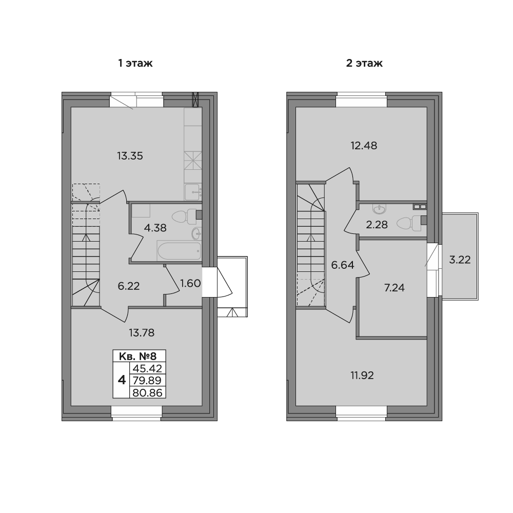 Планировка — Федоровское, 4-комн., 80 м²
