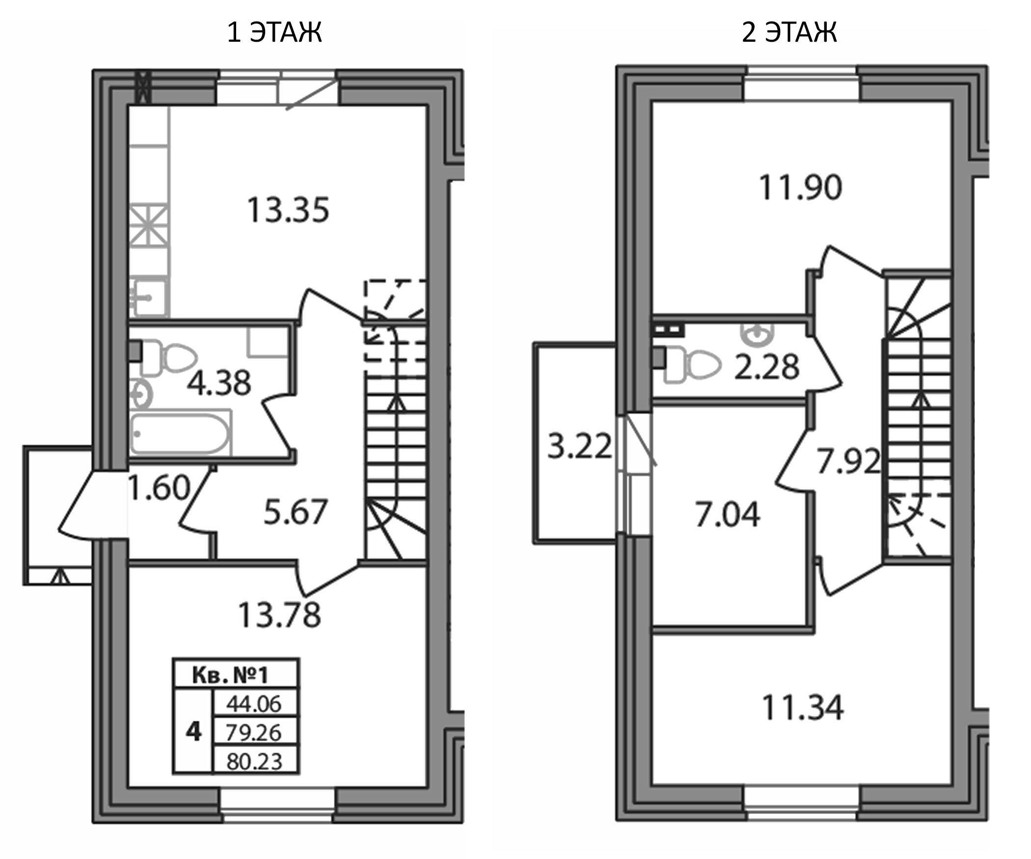 Планировка — Федоровское, 4-комн., 79 м²