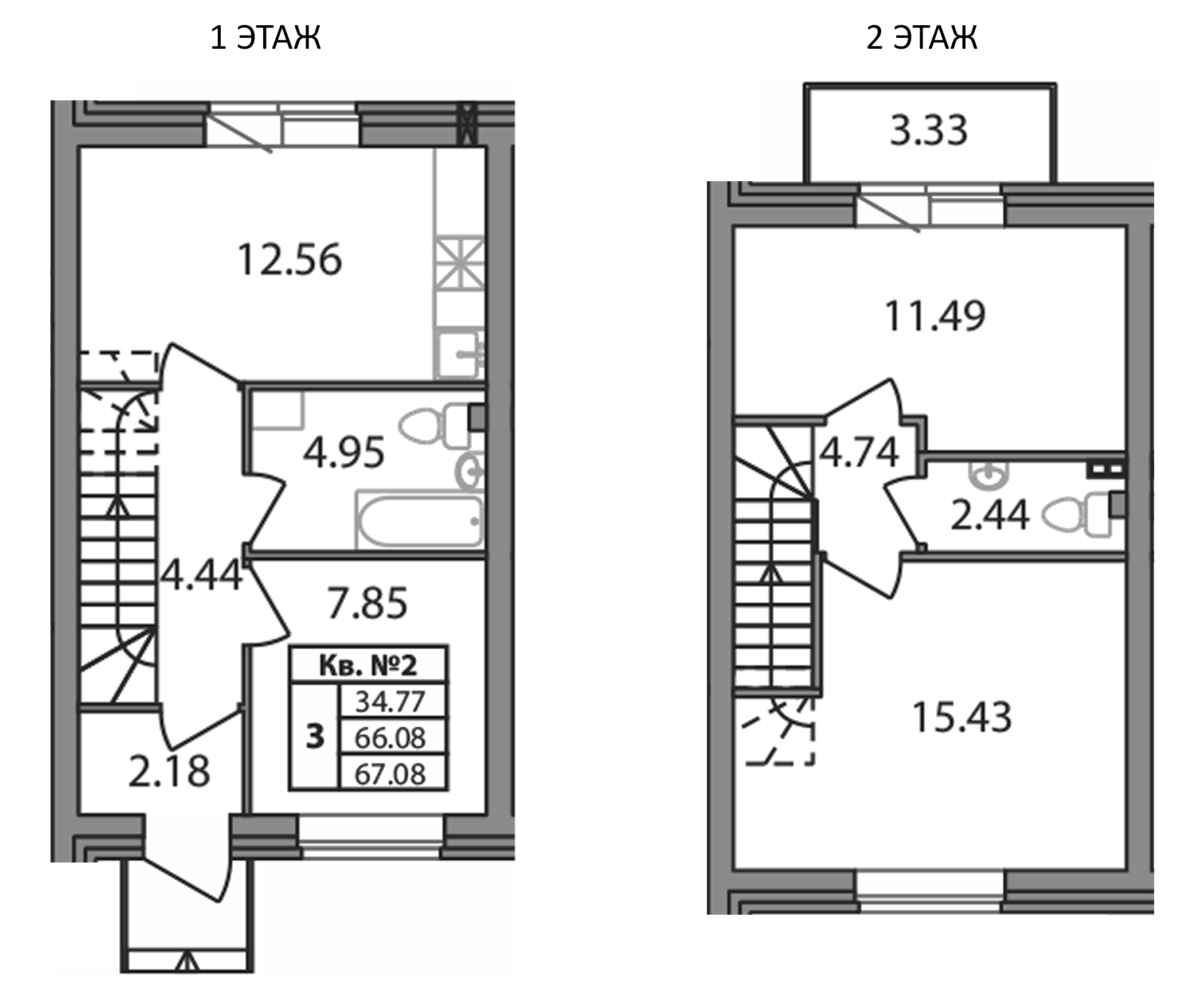 Планировка — Федоровское, 3-комн., 66 м²