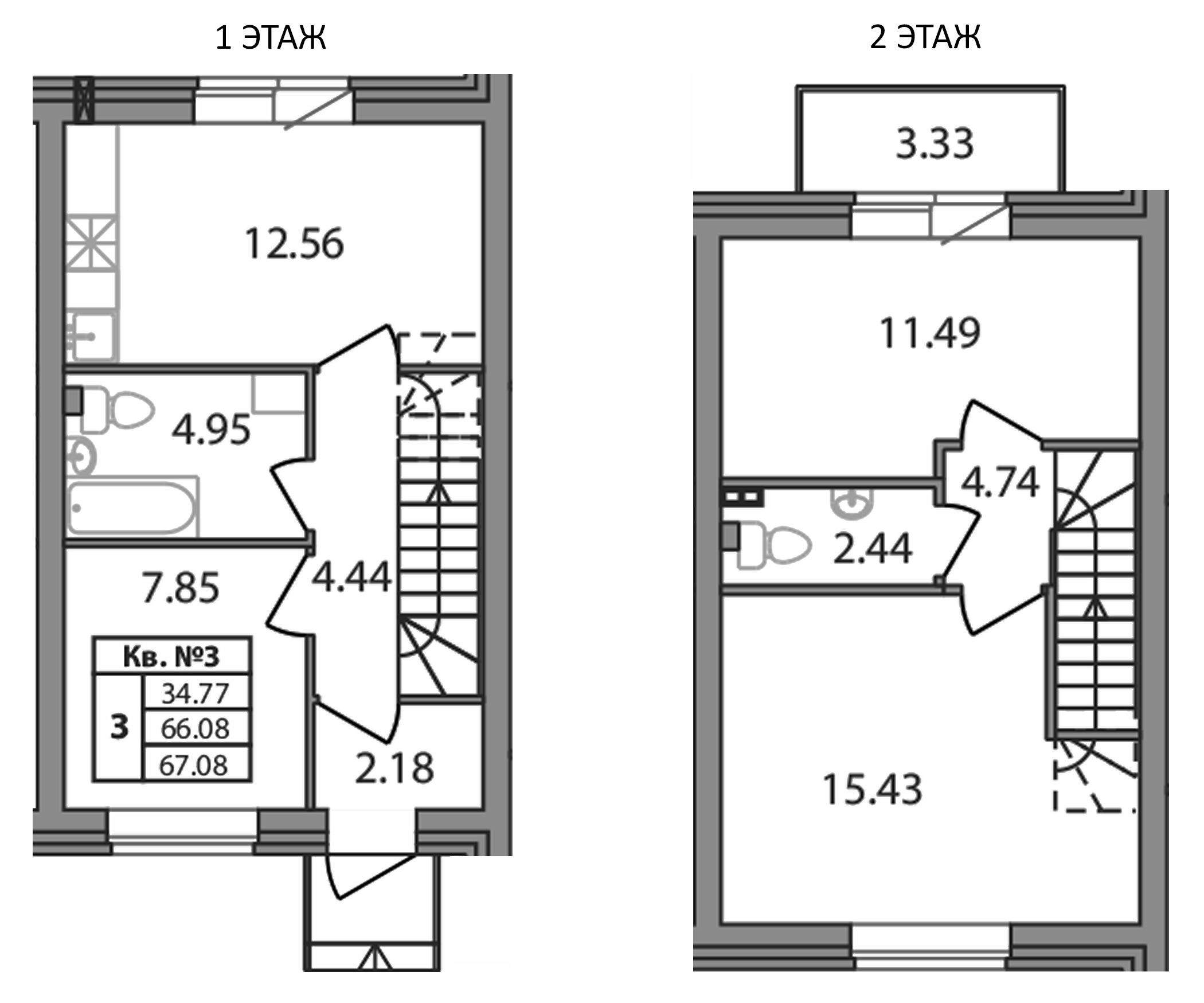 Планировка — Федоровское, 3-комн., 66 м²