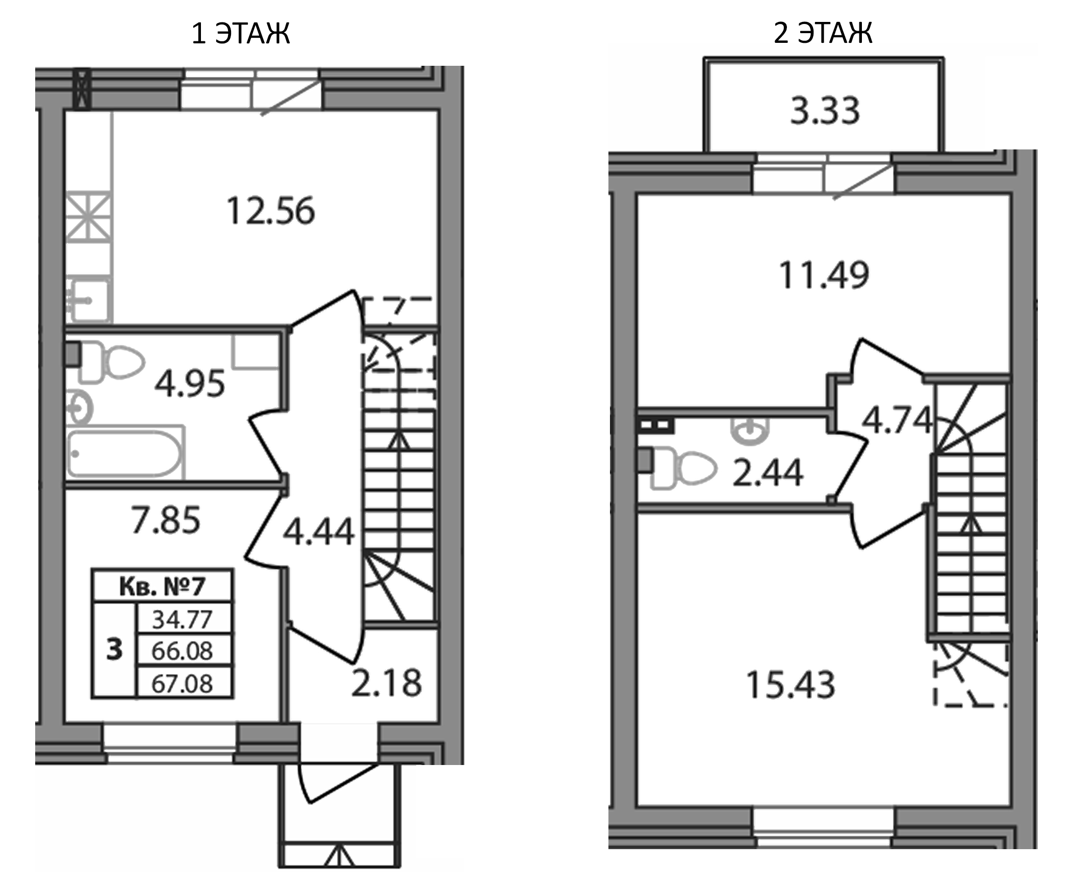 Планировка — Федоровское, 3-комн., 66 м²