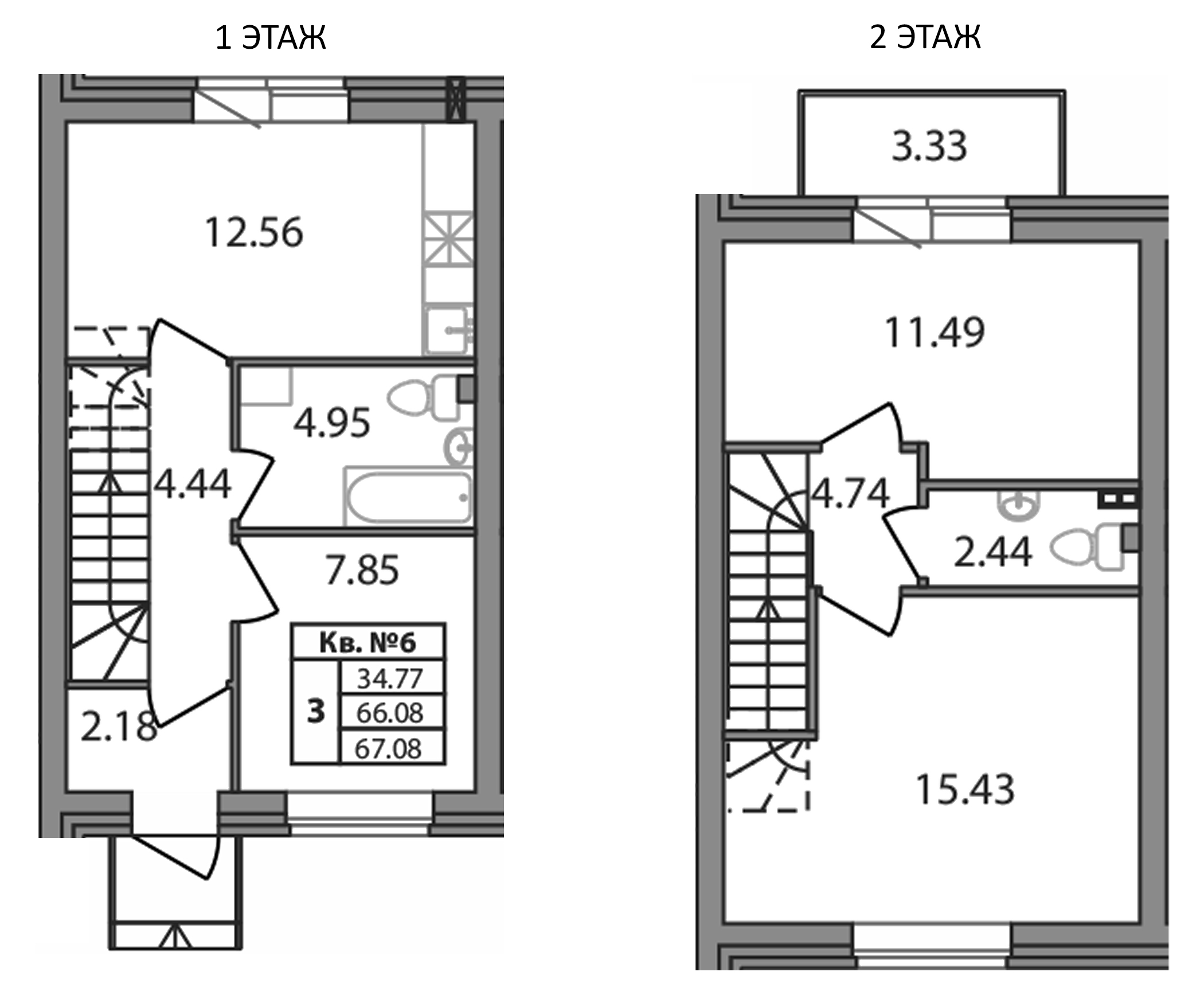 Планировка — Федоровское, 3-комн., 66 м²