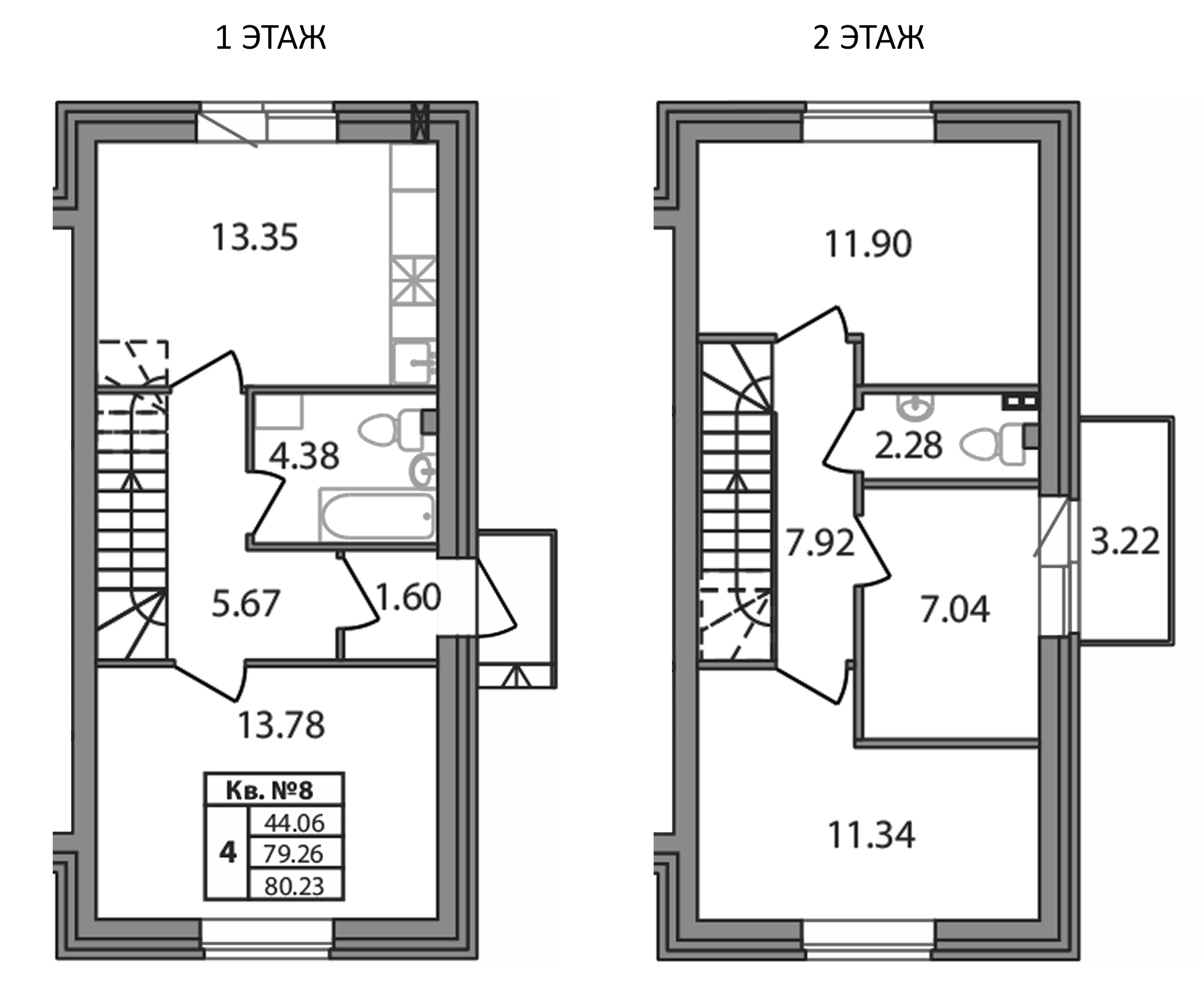 Планировка — Федоровское, 4-комн., 79 м²