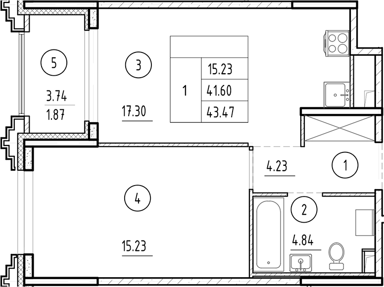 Планировка — Ассамблея, 2-комн., 42 м²
