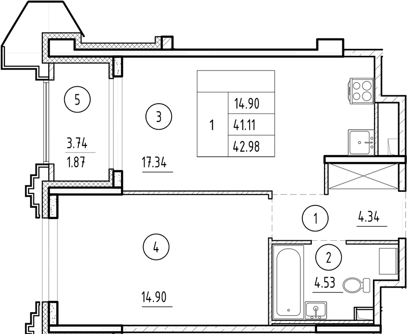 Планировка — Ассамблея, 2-комн., 41 м²