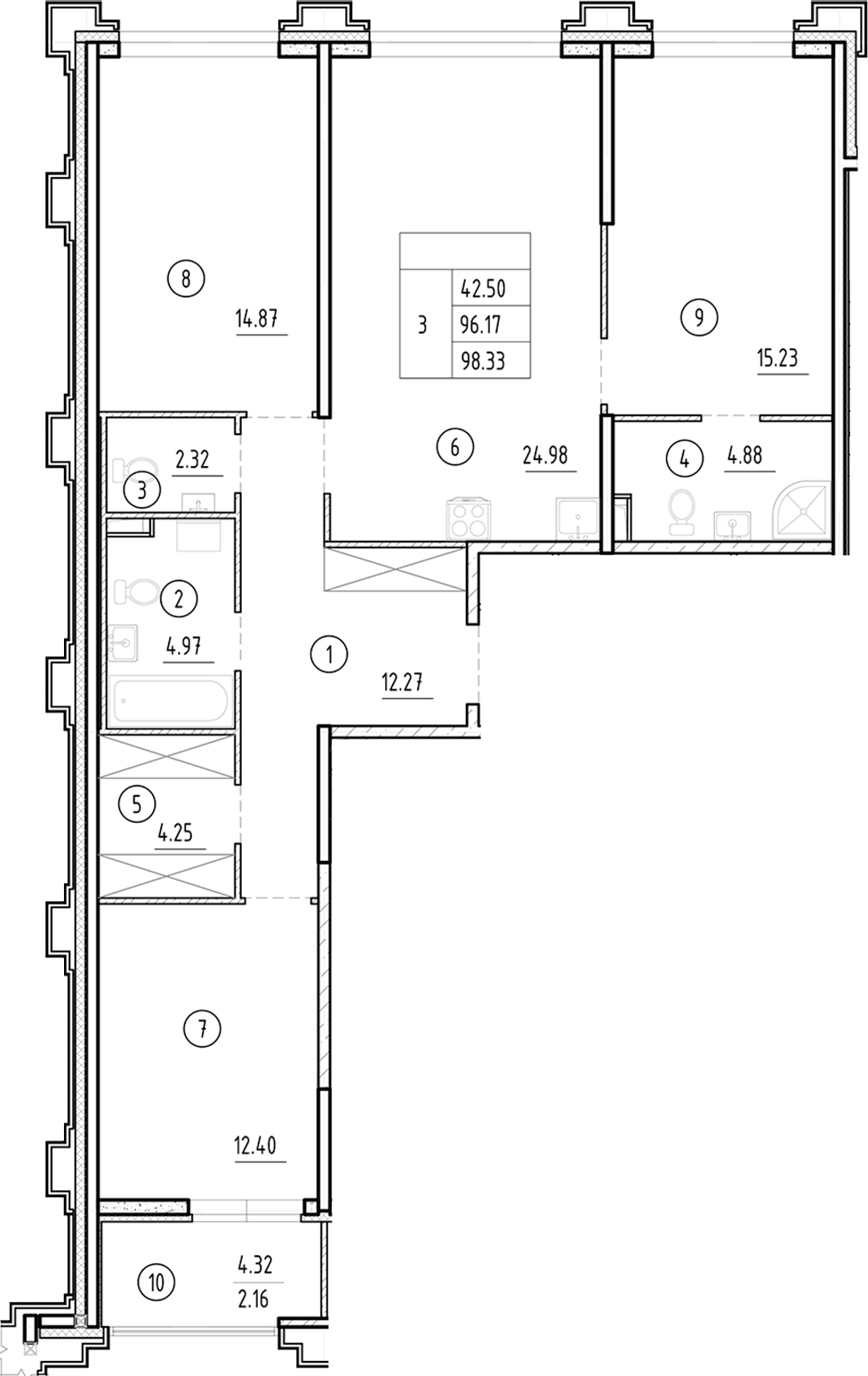 Планировка — Ассамблея, 4-комн., 96 м²