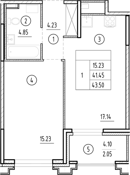 Планировка — Ассамблея, 2-комн., 41 м²