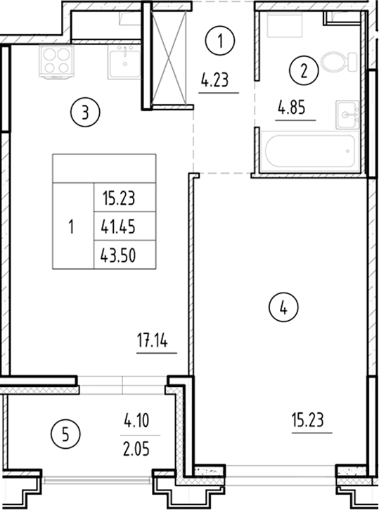 Планировка — Ассамблея, 2-комн., 41 м²