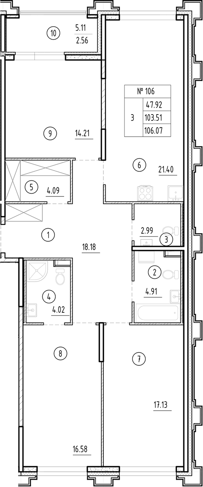 Планировка — Ассамблея, 4-комн., 104 м²