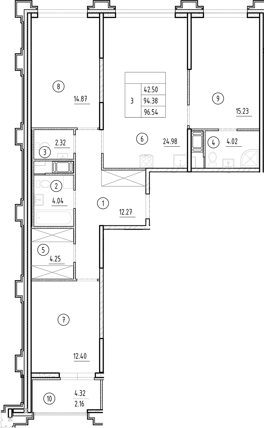 Планировка — Ассамблея, 4-комн., 94 м²