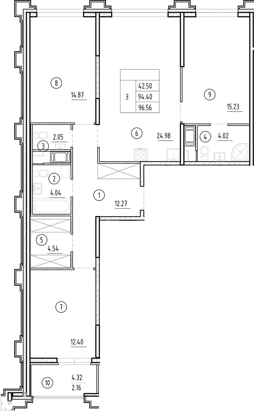 Планировка — Ассамблея, 4-комн., 94 м²