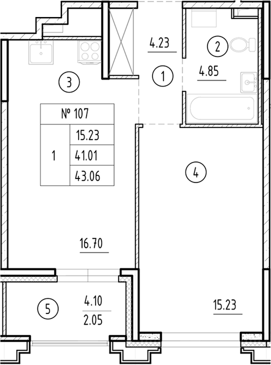 Планировка — Ассамблея, 2-комн., 41 м²