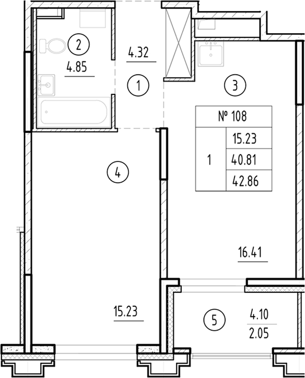 Планировка — Ассамблея, 2-комн., 41 м²