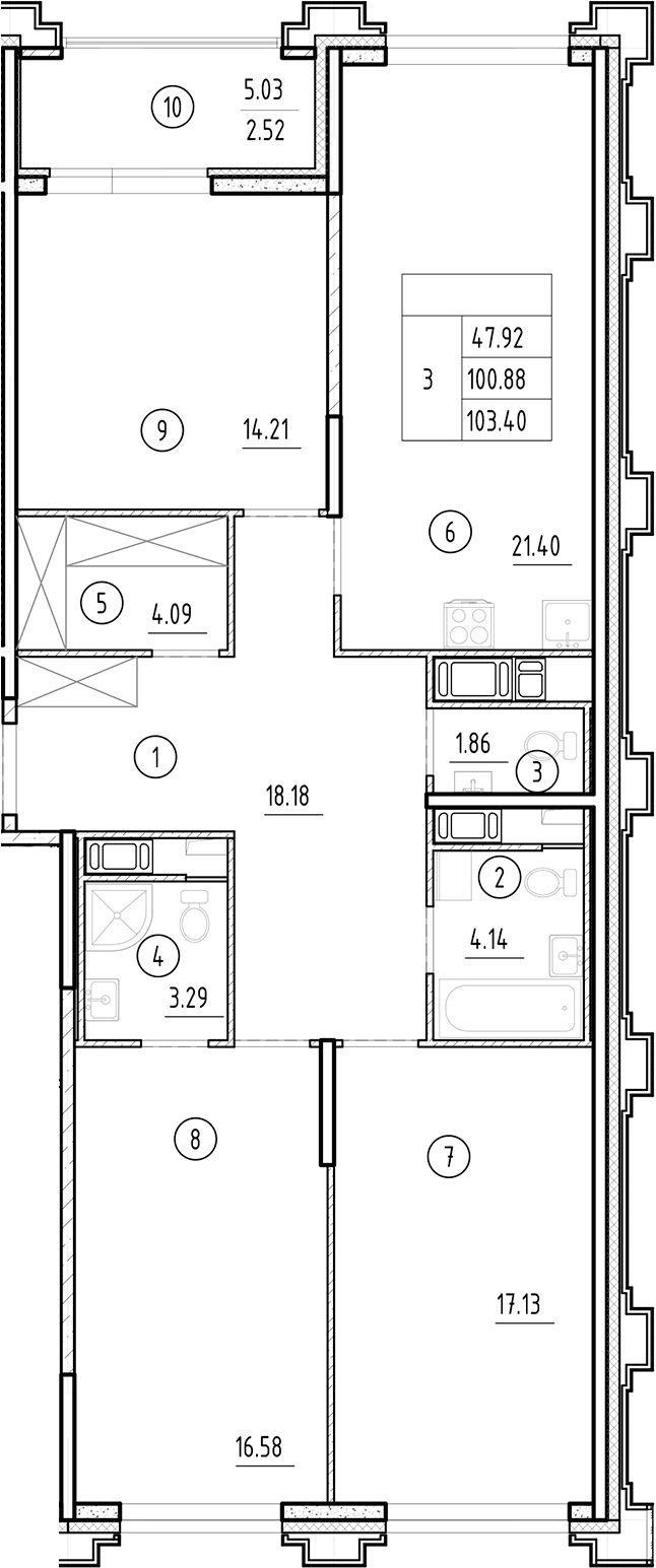 Планировка — Ассамблея, 4-комн., 101 м²
