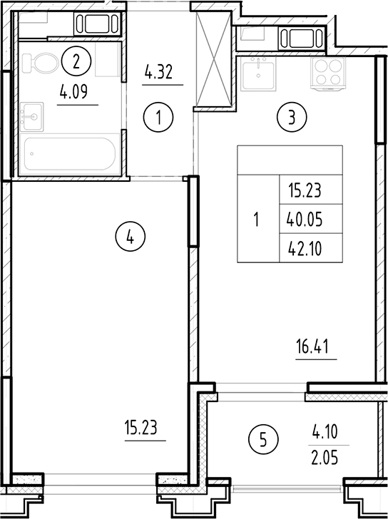 Планировка — Ассамблея, 2-комн., 40 м²