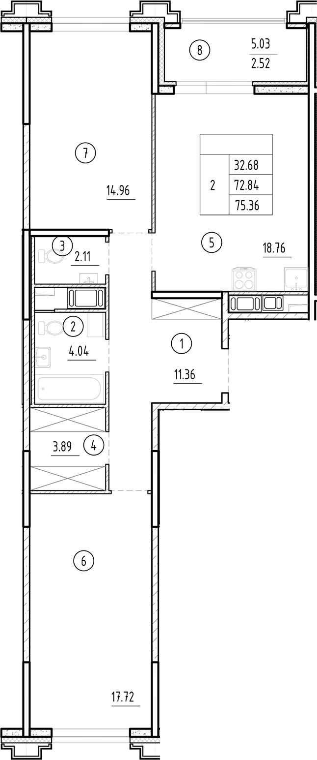 Планировка — Ассамблея, 3-комн., 73 м²