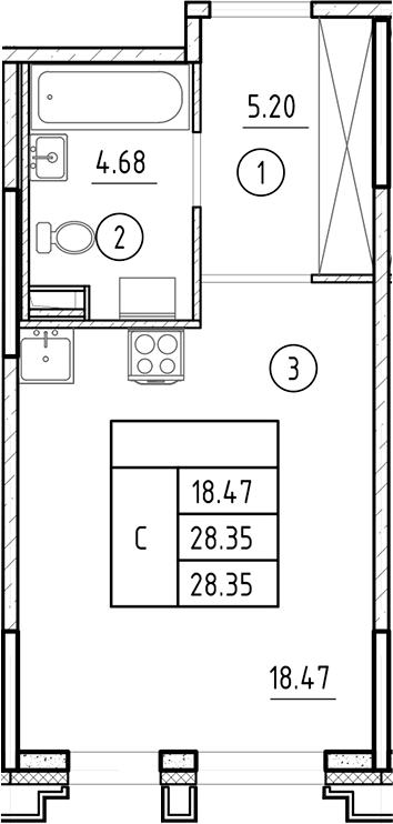 Планировка — Ассамблея, Студия, 28 м²