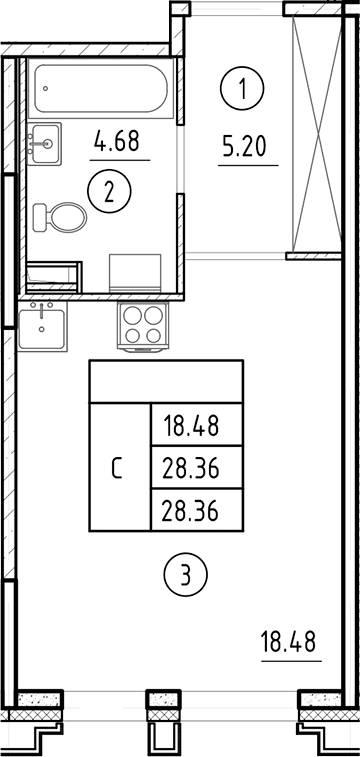 Планировка — Ассамблея, Студия, 28 м²