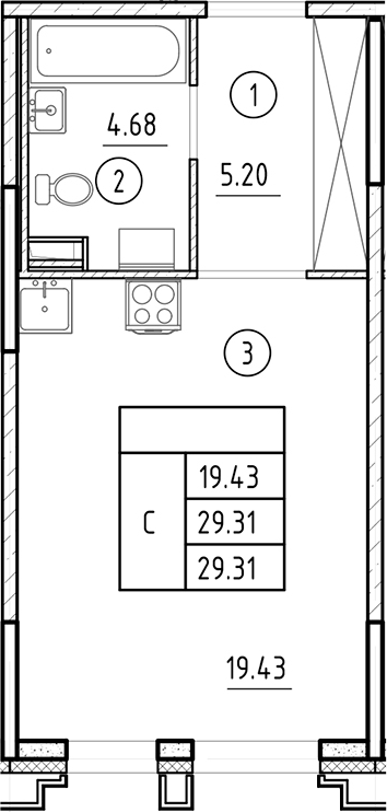 Планировка — Ассамблея, Студия, 29 м²