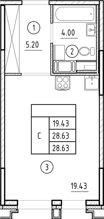 Планировка — Ассамблея, Студия, 29 м²