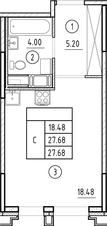 Планировка — Ассамблея, Студия, 28 м²