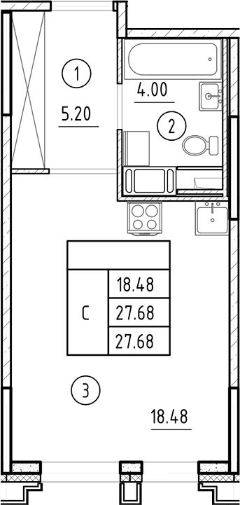 Планировка — Ассамблея, Студия, 28 м²