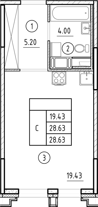 Планировка — Ассамблея, Студия, 29 м²