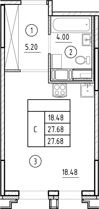 Планировка — Ассамблея, Студия, 28 м²