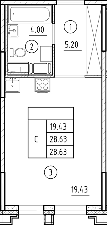 Планировка — Ассамблея, Студия, 29 м²