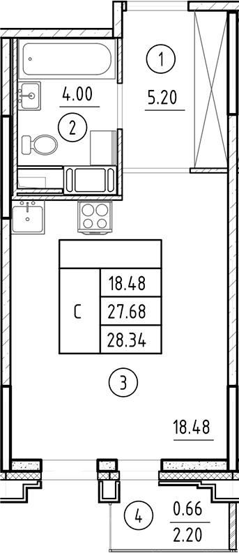 Планировка — Ассамблея, Студия, 28 м²