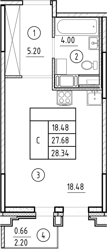 Планировка — Ассамблея, Студия, 28 м²
