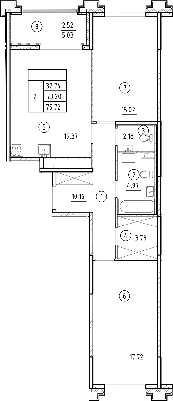 Планировка — Ассамблея, 3-комн., 73 м²