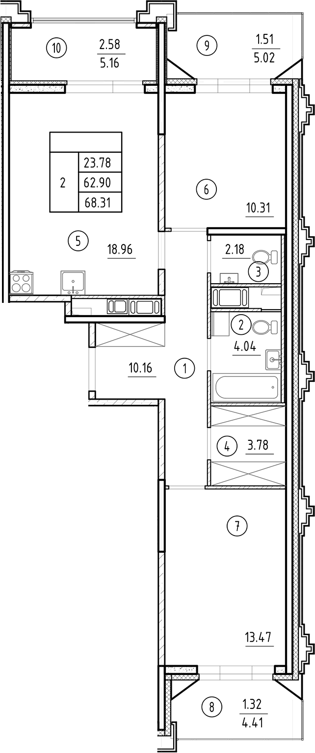 Планировка — Ассамблея, 3-комн., 63 м²
