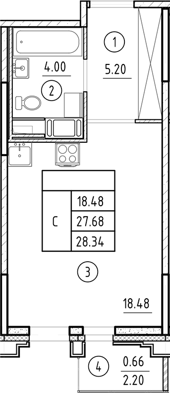 Планировка — Ассамблея, Студия, 28 м²